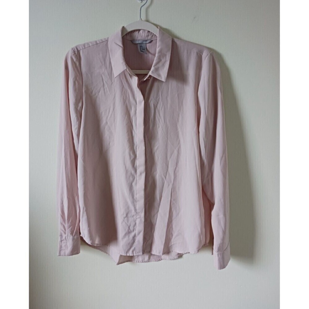 H&M Sheer‎ Button Up Shirt Light Pink Long Sleeve Lightweight Blouse Size 4
